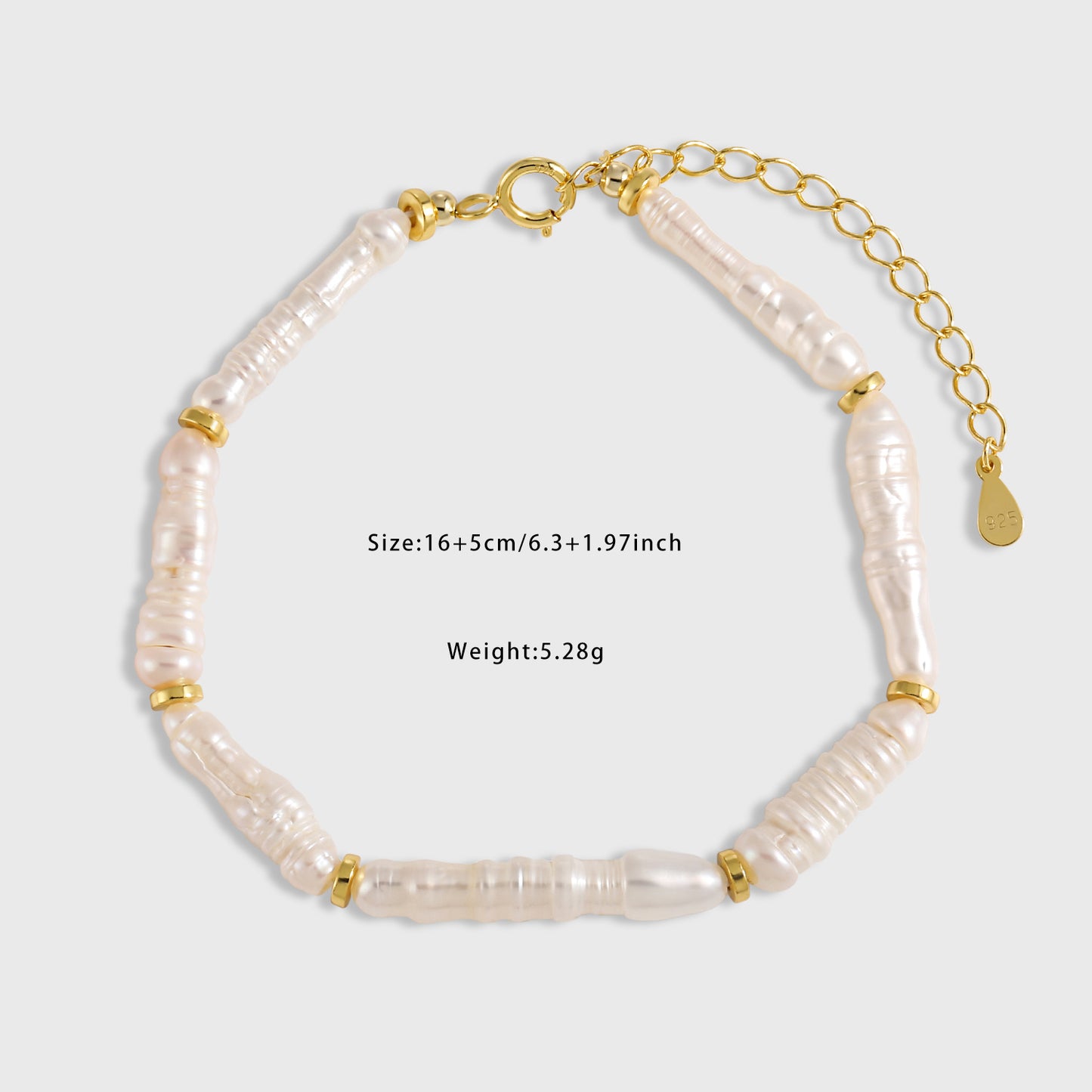 Women Fashion Jewelry Sophisticated 925 Sterling Silver Elegant Natural Long Stick Pearls Bracelet
