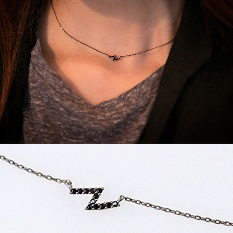 Black Flash 925 Sterling Silver CZ Necklace