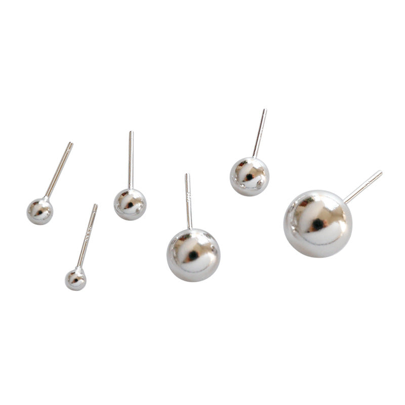 Smooth Round Bead 925 Sterling Silver Studs Earrings
