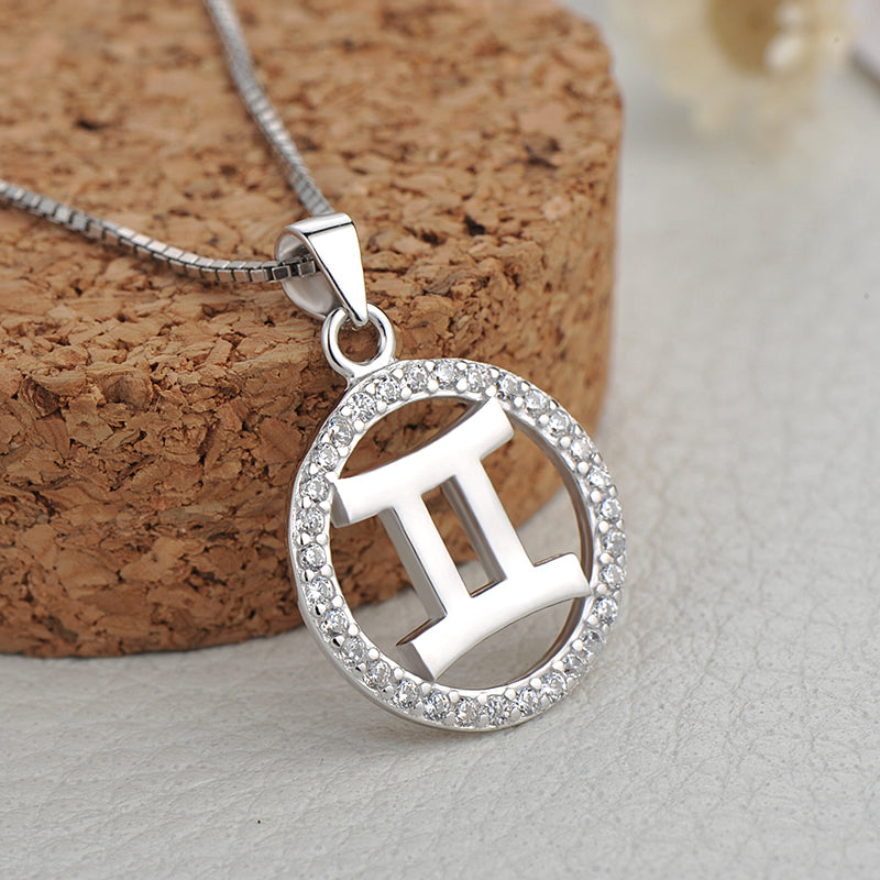 Personalized Zodiac White CZ 925 Sterling Silver Pendant Women