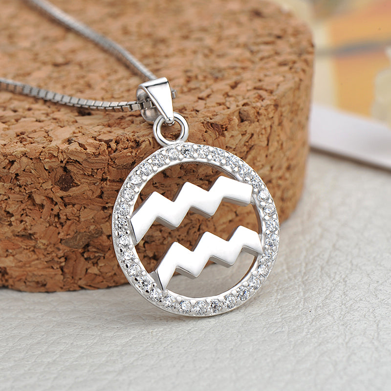 Personalized Zodiac White CZ 925 Sterling Silver Pendant Women