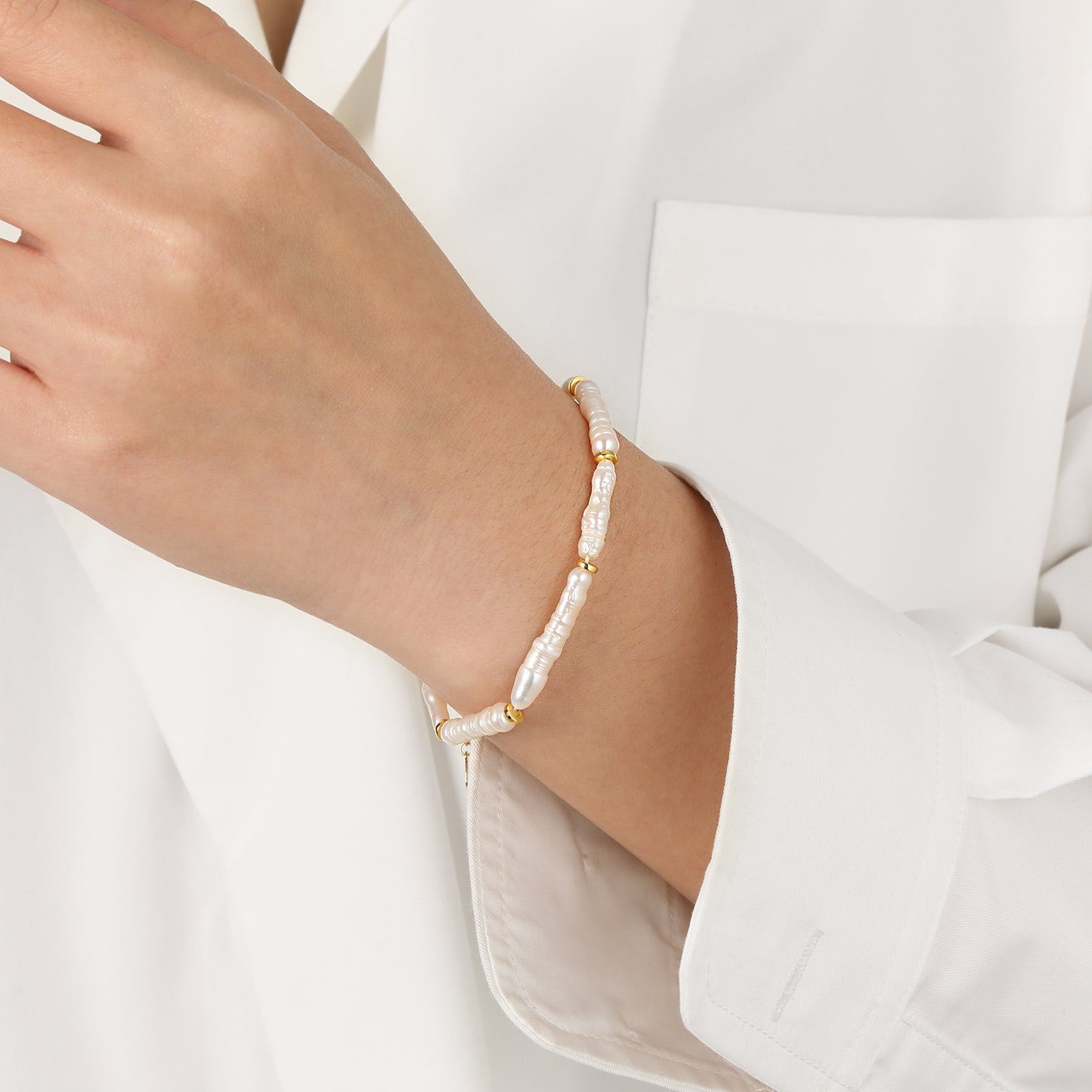 Women Fashion Jewelry Sophisticated 925 Sterling Silver Elegant Natural Long Stick Pearls Bracelet