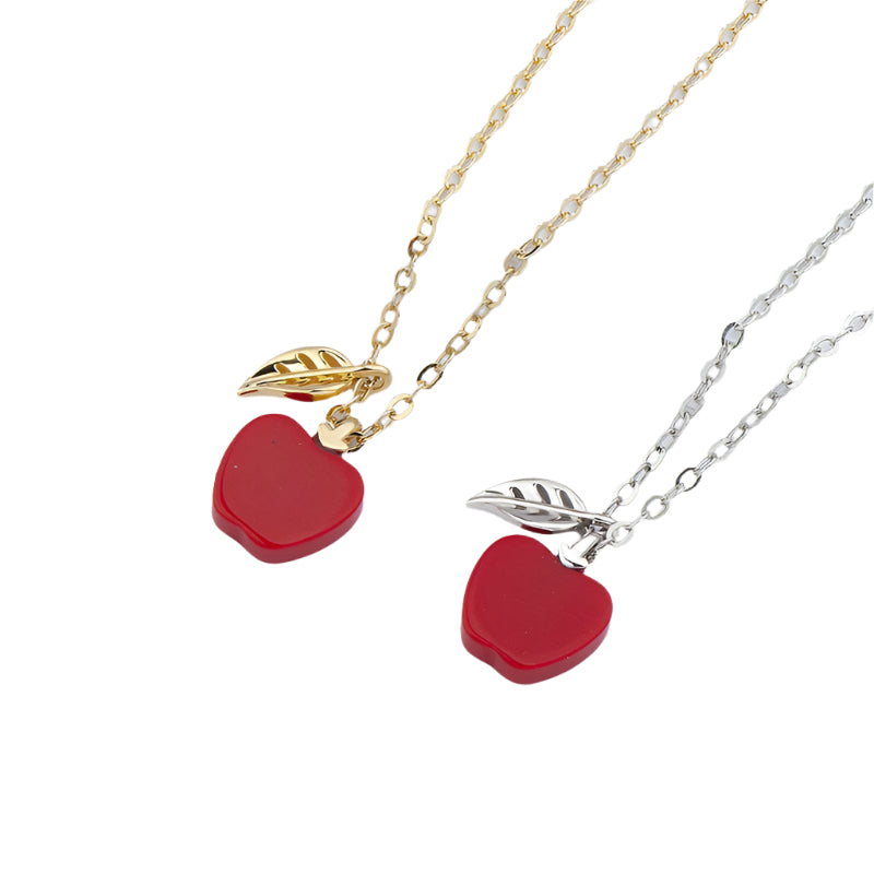 Holiday Christmas Red Apple 925 Sterling Silver Necklace