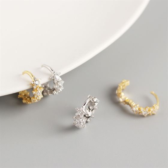 Geometry CZ Stars 925 Sterling Silver Huggie Hoop Earrings