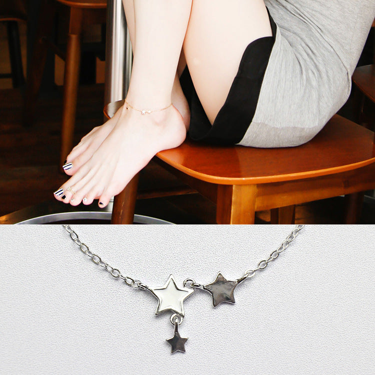 White Rose Enamel Star 925 Sterling Silver Foot Anklet