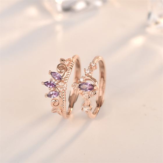Elegant Purple CZ Crown 925 Sterling Silver Adjustable Ring