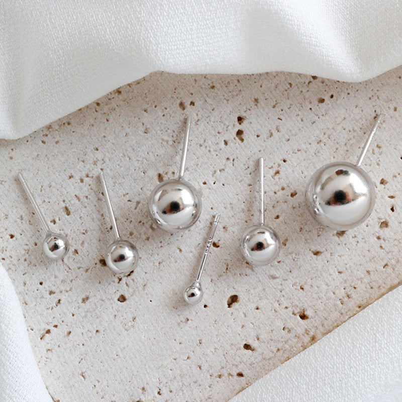 Smooth Round Bead 925 Sterling Silver Studs Earrings