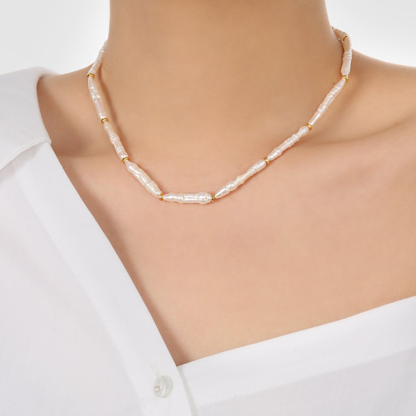 Women Daily Fashion Jewelry Timeless 925 Sterling Silver Elegant Natural Long Stick Pearls Necklace