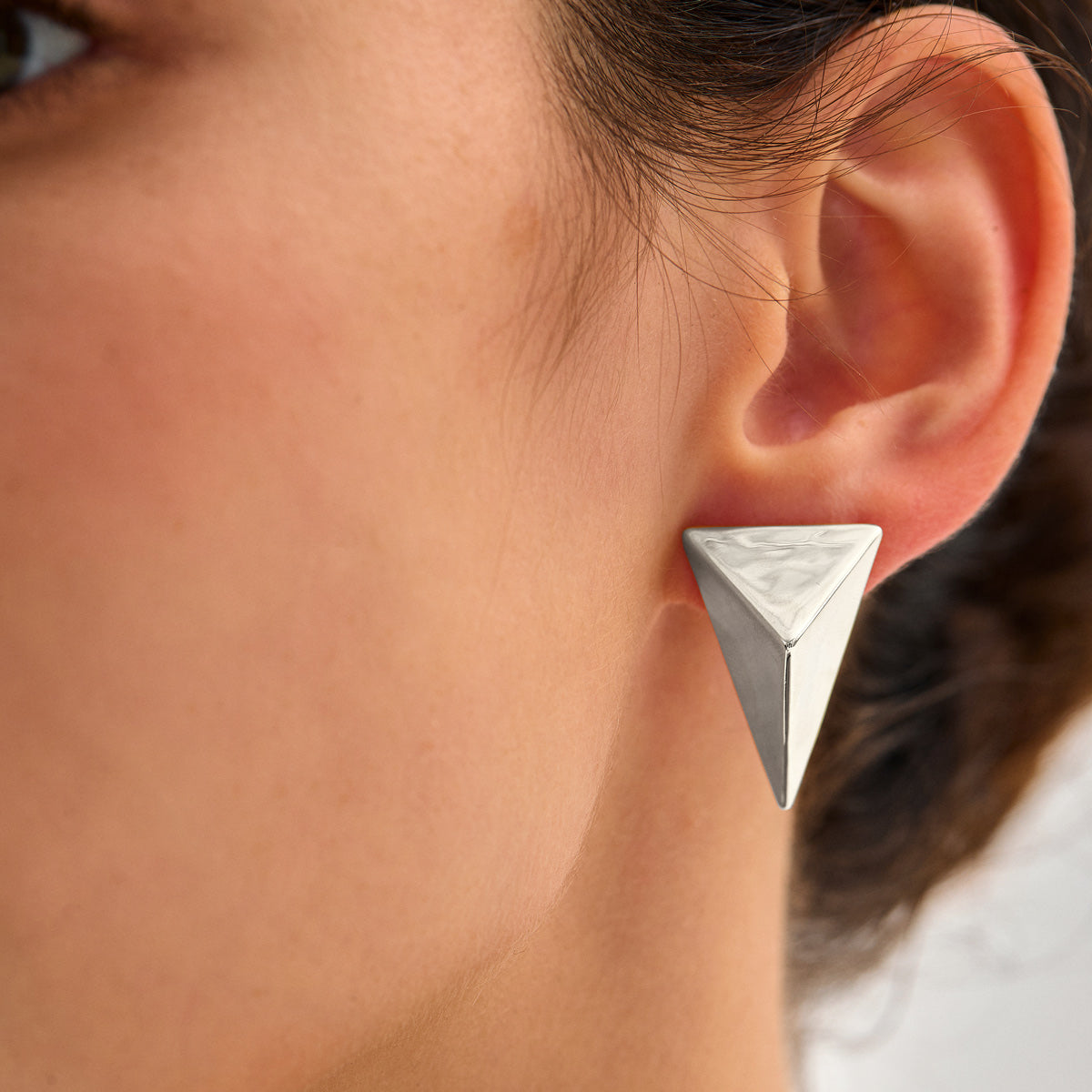 Women Daily Wear Bold 999 Pure Silver Large Hollow Geometry Triangular Cone Shape Electroforming Chunky Statement Earrings