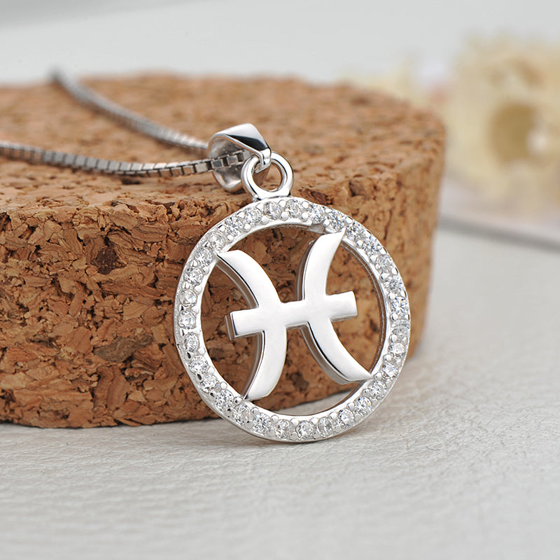 Personalized Zodiac White CZ 925 Sterling Silver Pendant Women