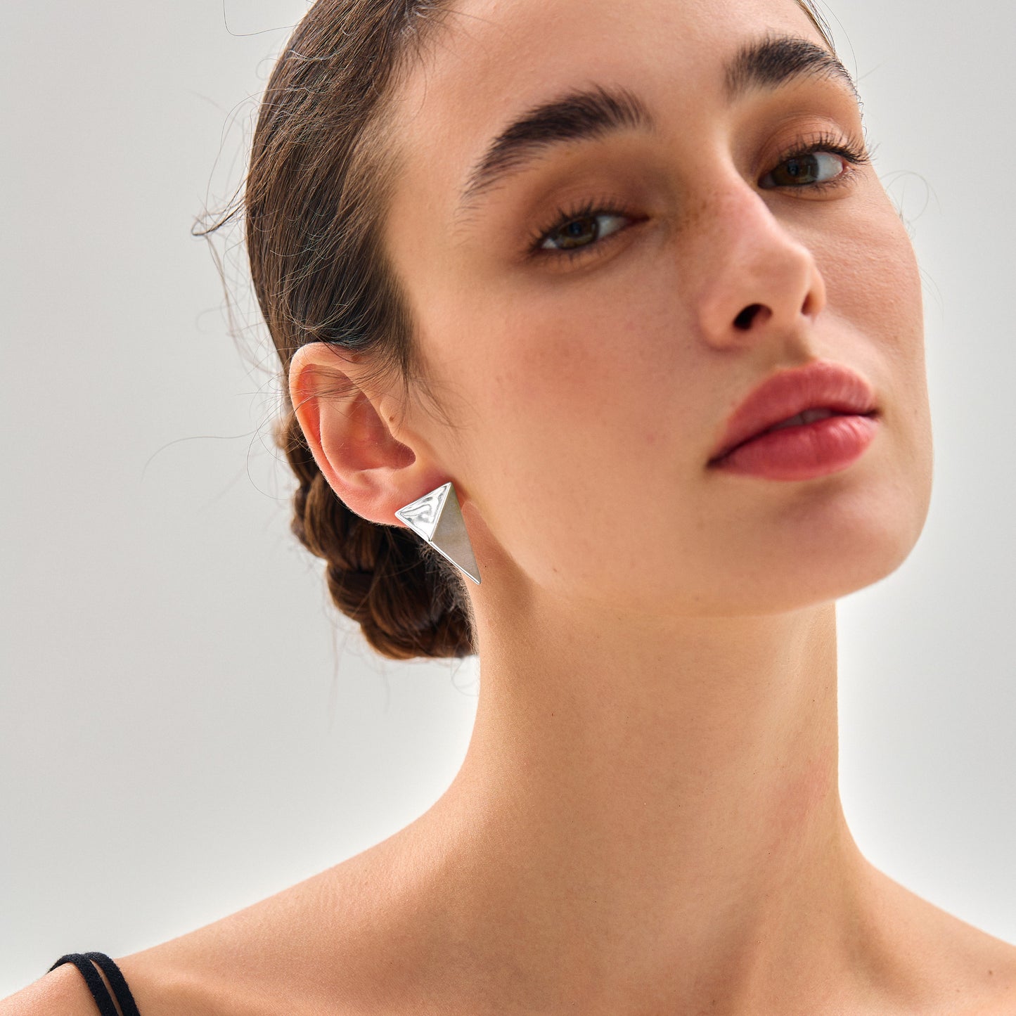 Women Daily Wear Bold 999 Pure Silver Large Hollow Geometry Triangular Cone Shape Electroforming Chunky Statement Earrings