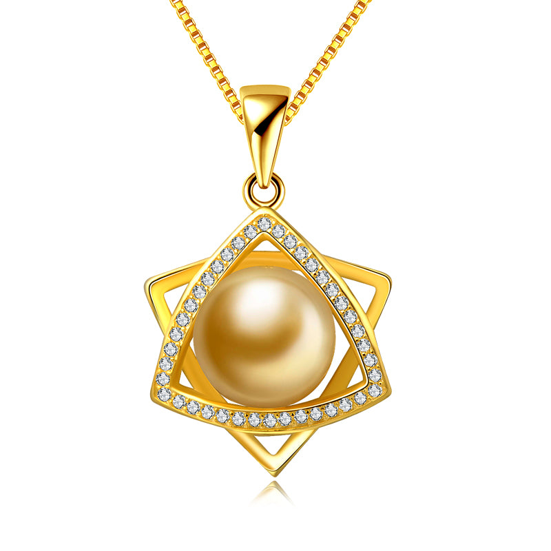 Rotary Inverted Triangle White/Yellow Shell Pearl 925 Sterling Silver Pendant
