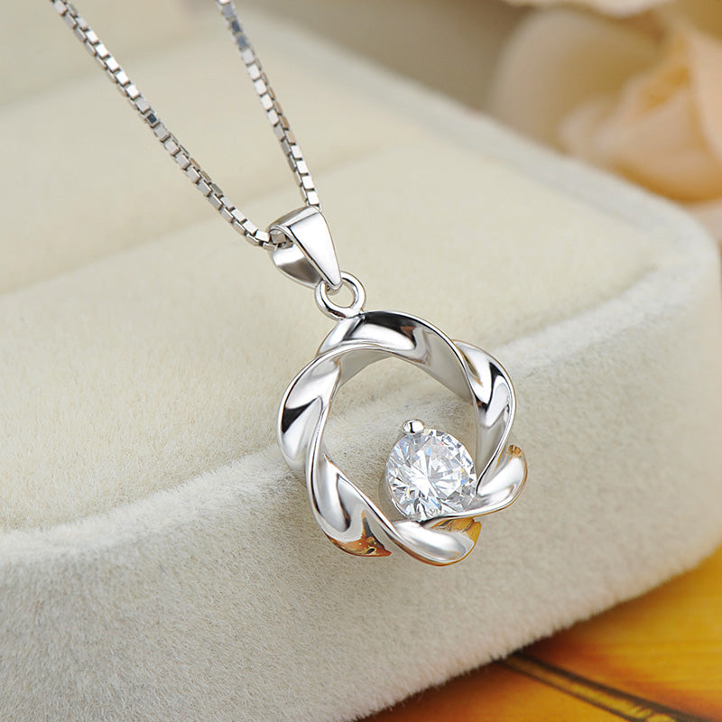 Circular Wave Twisted White/Purple CZ 925 Sterling Silver Pendant Women