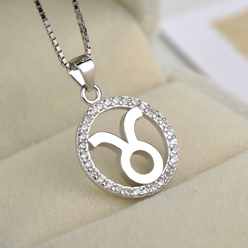 Personalized Zodiac White CZ 925 Sterling Silver Pendant Women