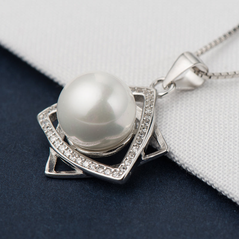 Rotary Inverted Triangle White/Yellow Shell Pearl 925 Sterling Silver Pendant