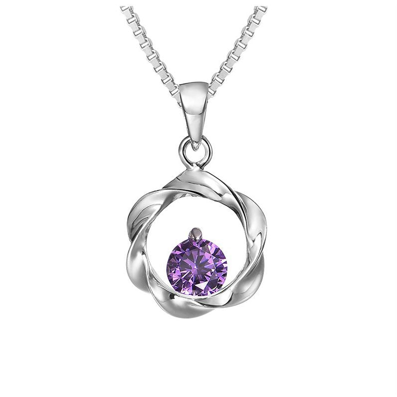 Circular Wave Twisted White/Purple CZ 925 Sterling Silver Pendant Women