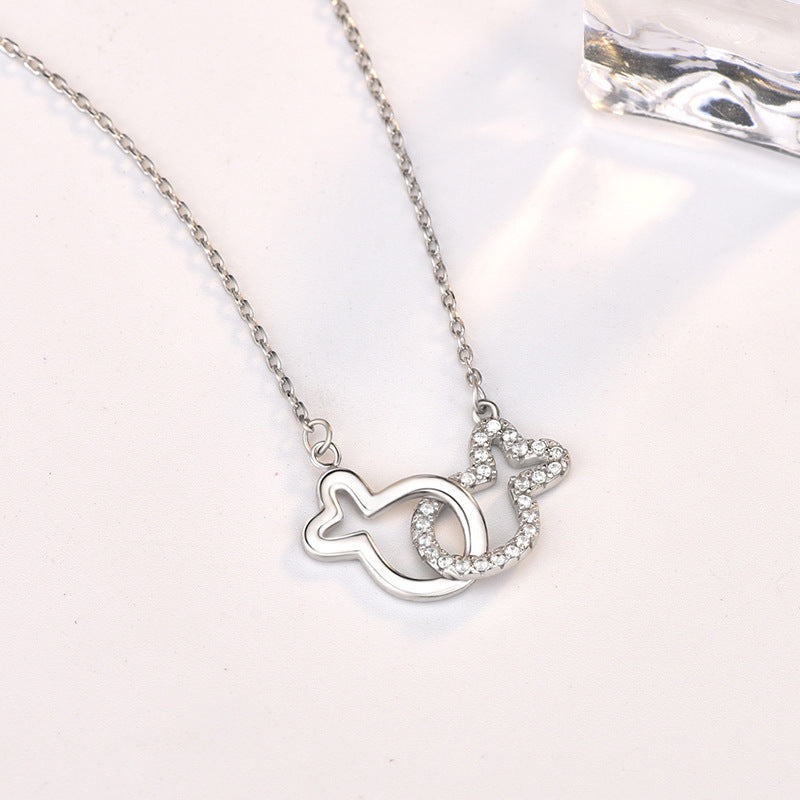 New CZ Kiss Fish 925 Sterling Silver Necklace