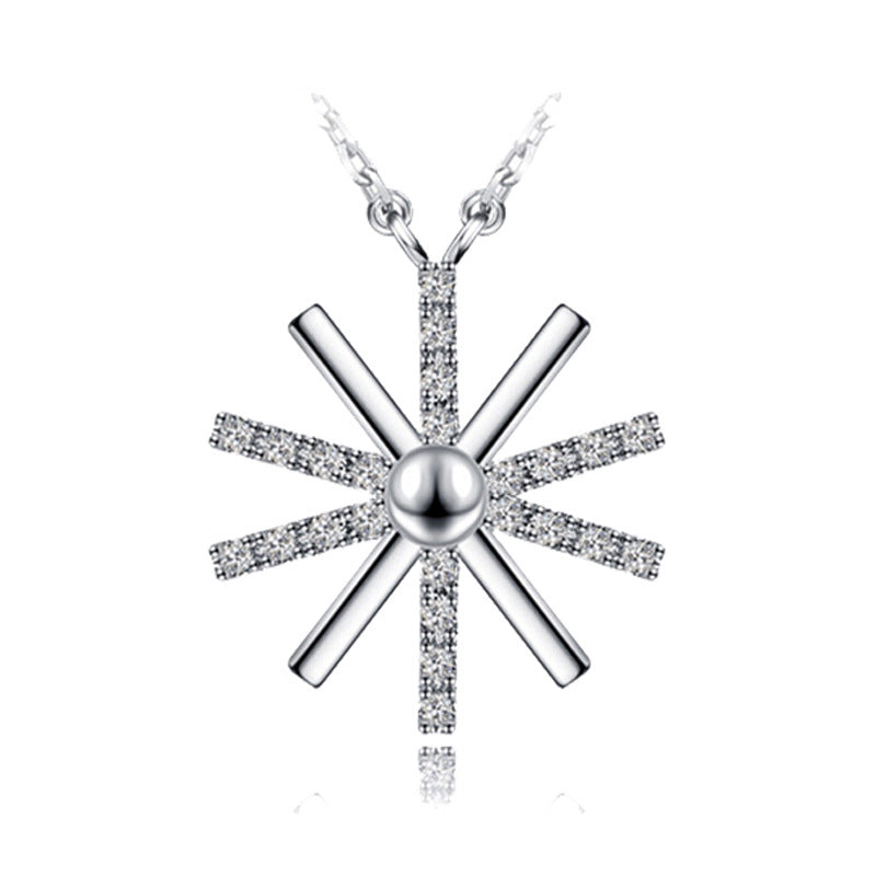 Simple Sun Flower White/Rose Micro Setting 925 Sterling Silver Lucky Necklace