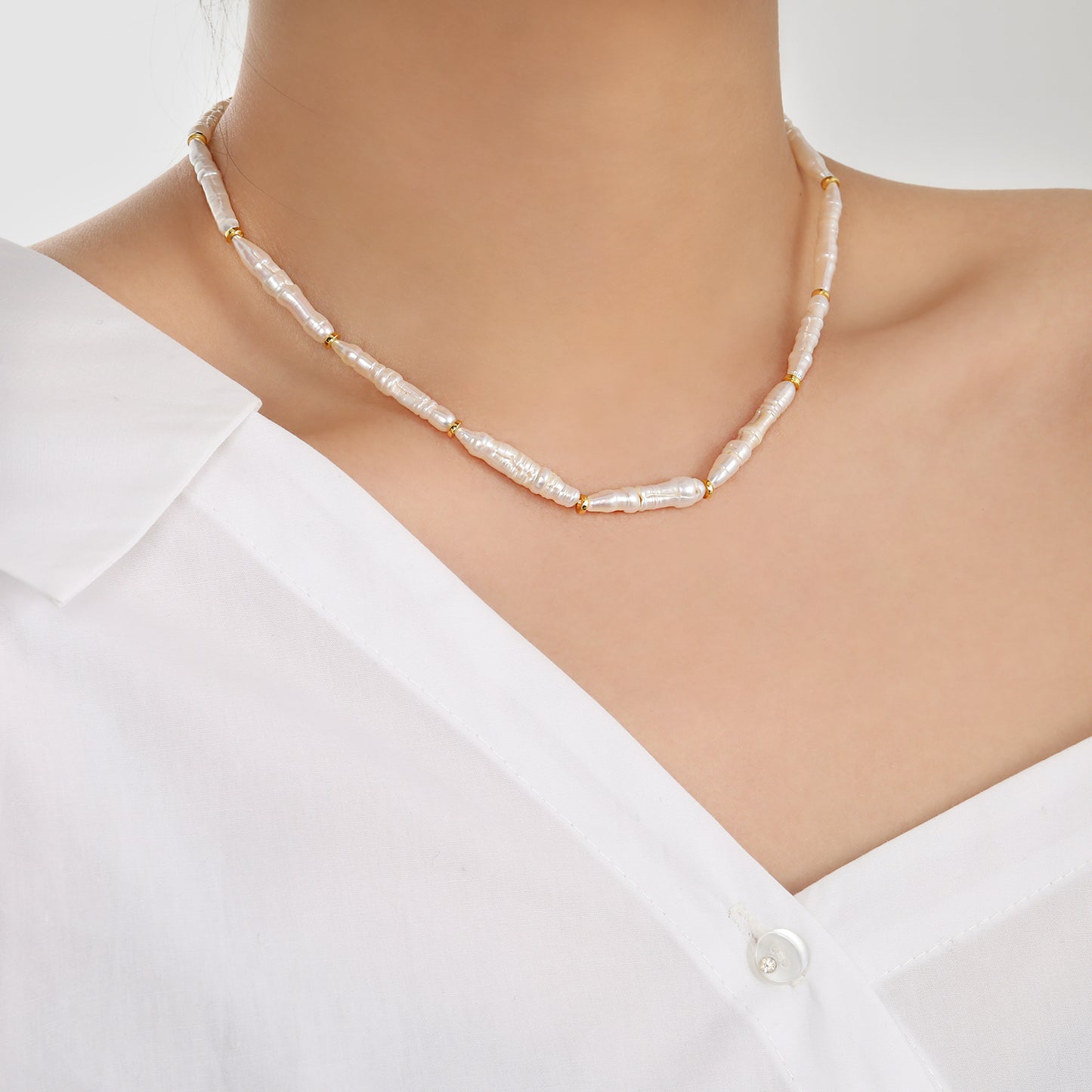 Women Daily Fashion Jewelry Timeless 925 Sterling Silver Elegant Natural Long Stick Pearls Necklace