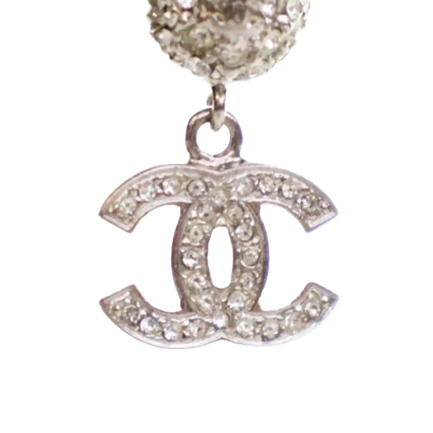 Chanel Silver Plated Crystal CC Drop Push Back Earrings