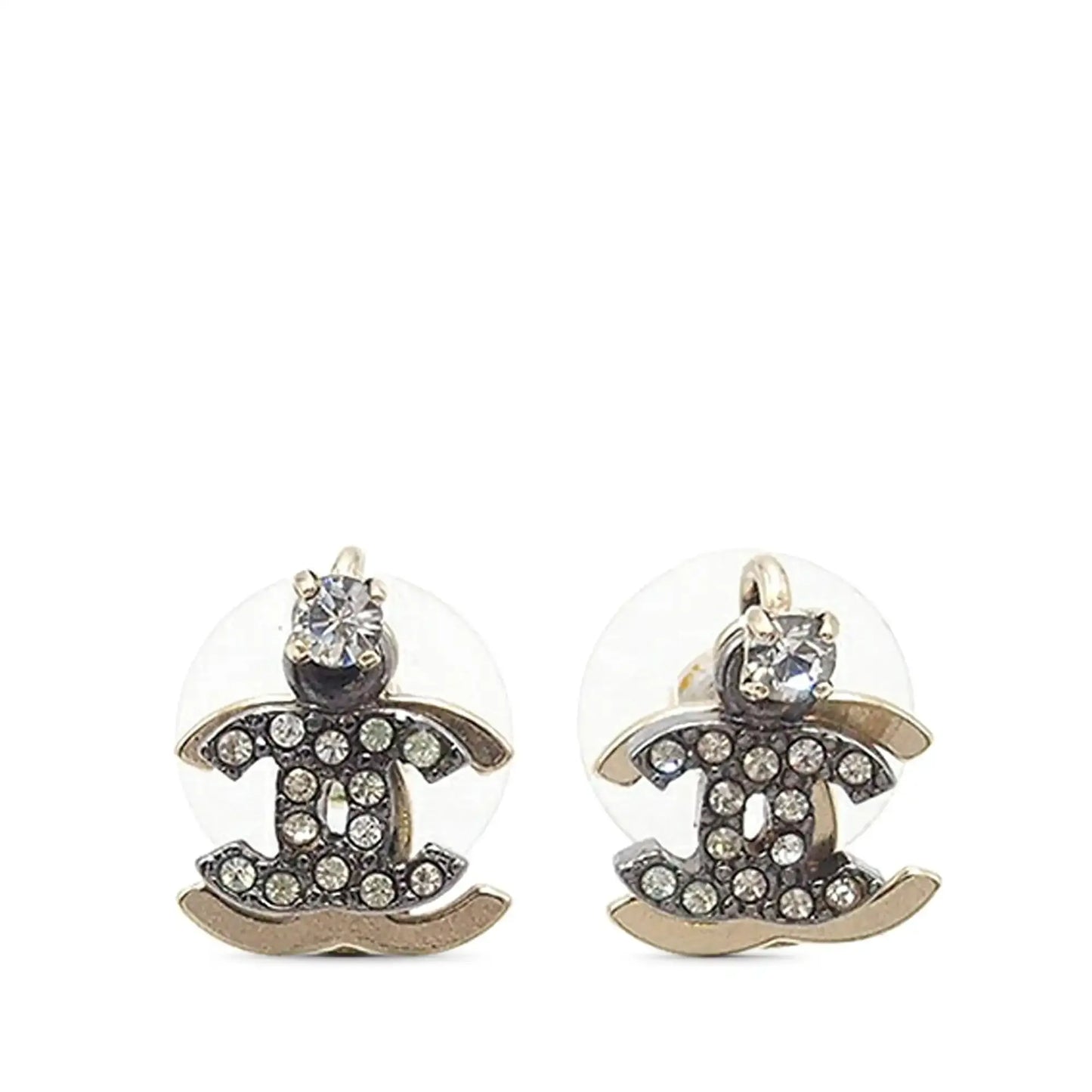 Chanel Bicolor Double CC Rhinestone Bullet Backs Earrings