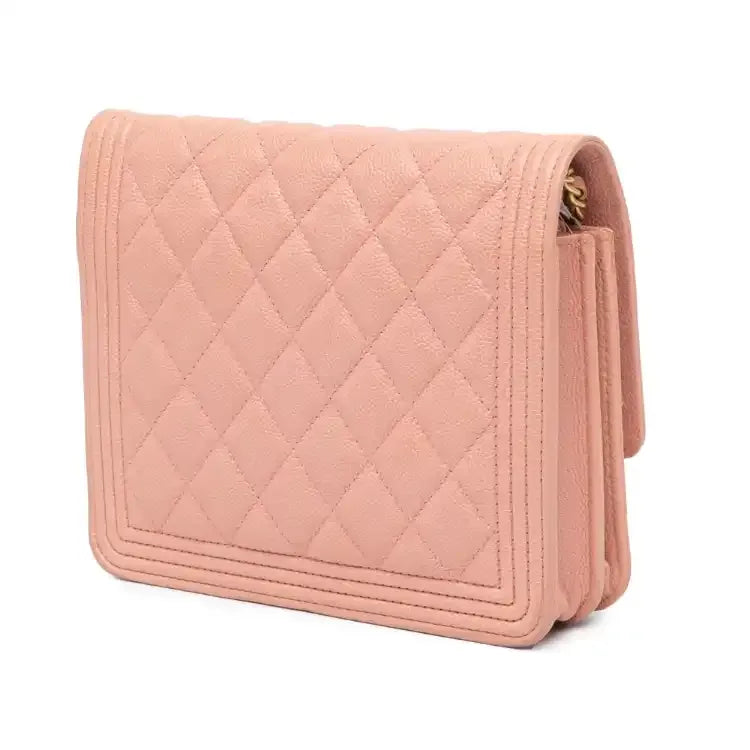 Chanel Quilted Caviar Square Boy Wallet On Chain