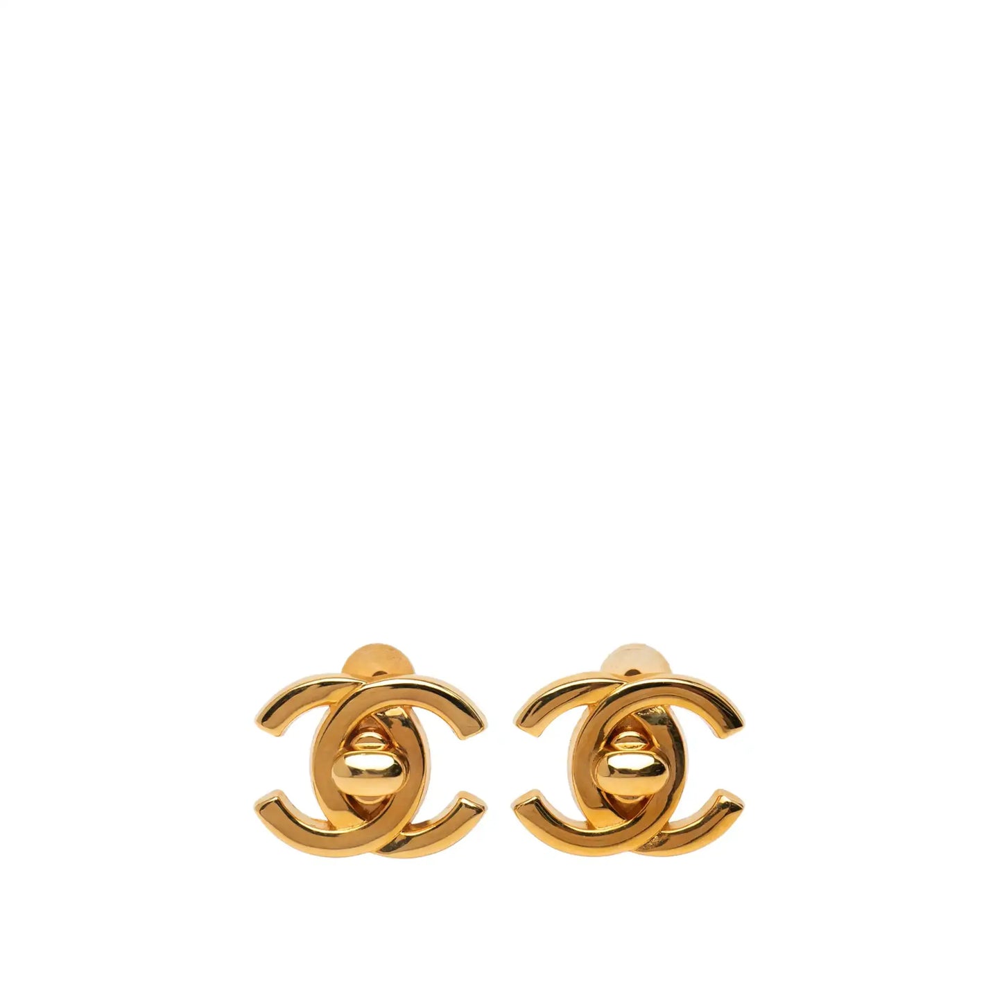 Chanel Gold Plated CC Turn Lock Clip on Earrings