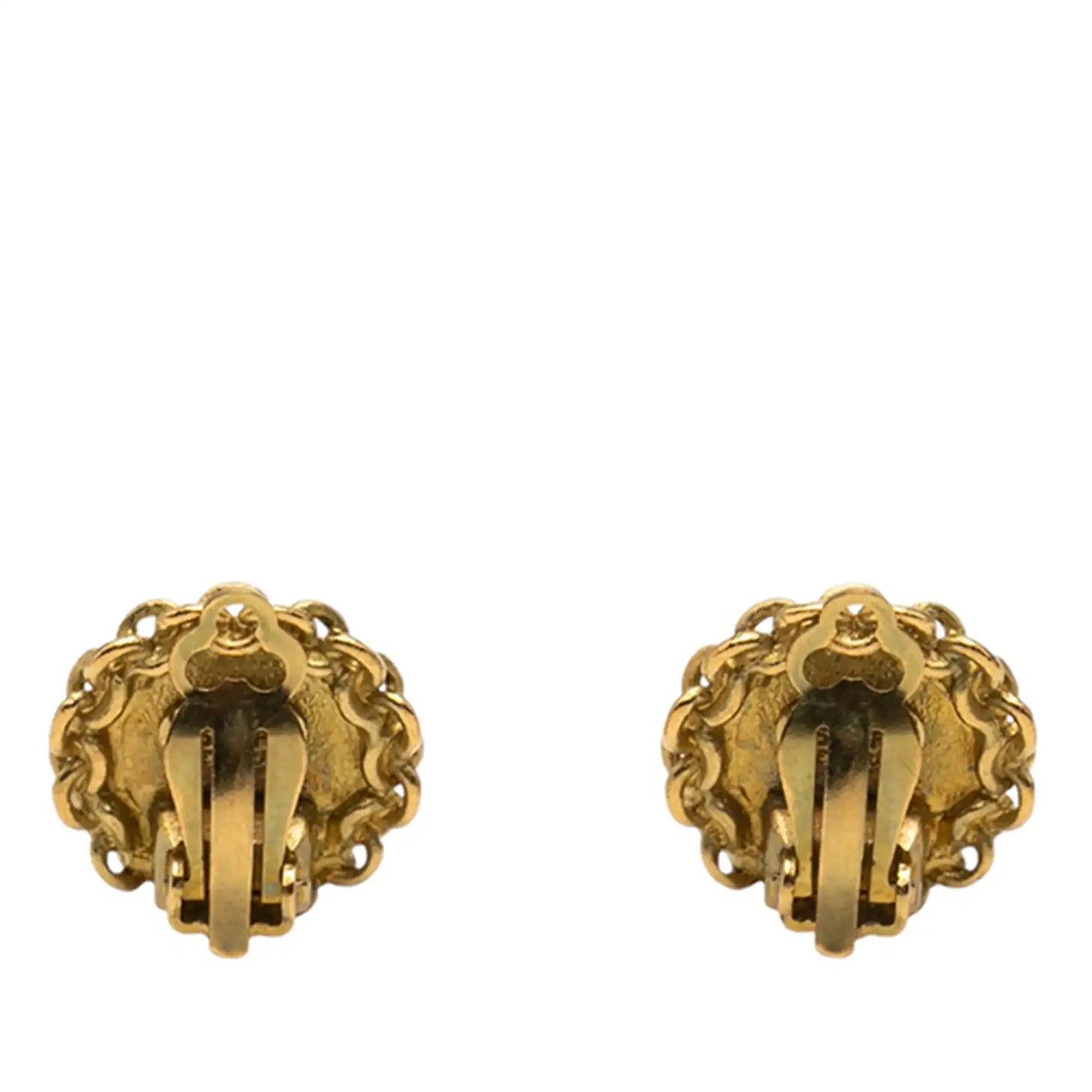 Chanel Gold Plated CC Chain Round Clip On Earrings
