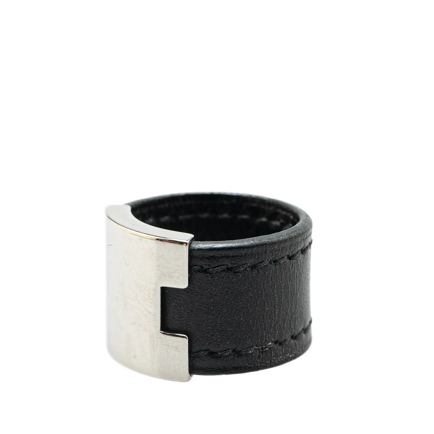 Hermès Leather and Palladium Plated Lurie Ring