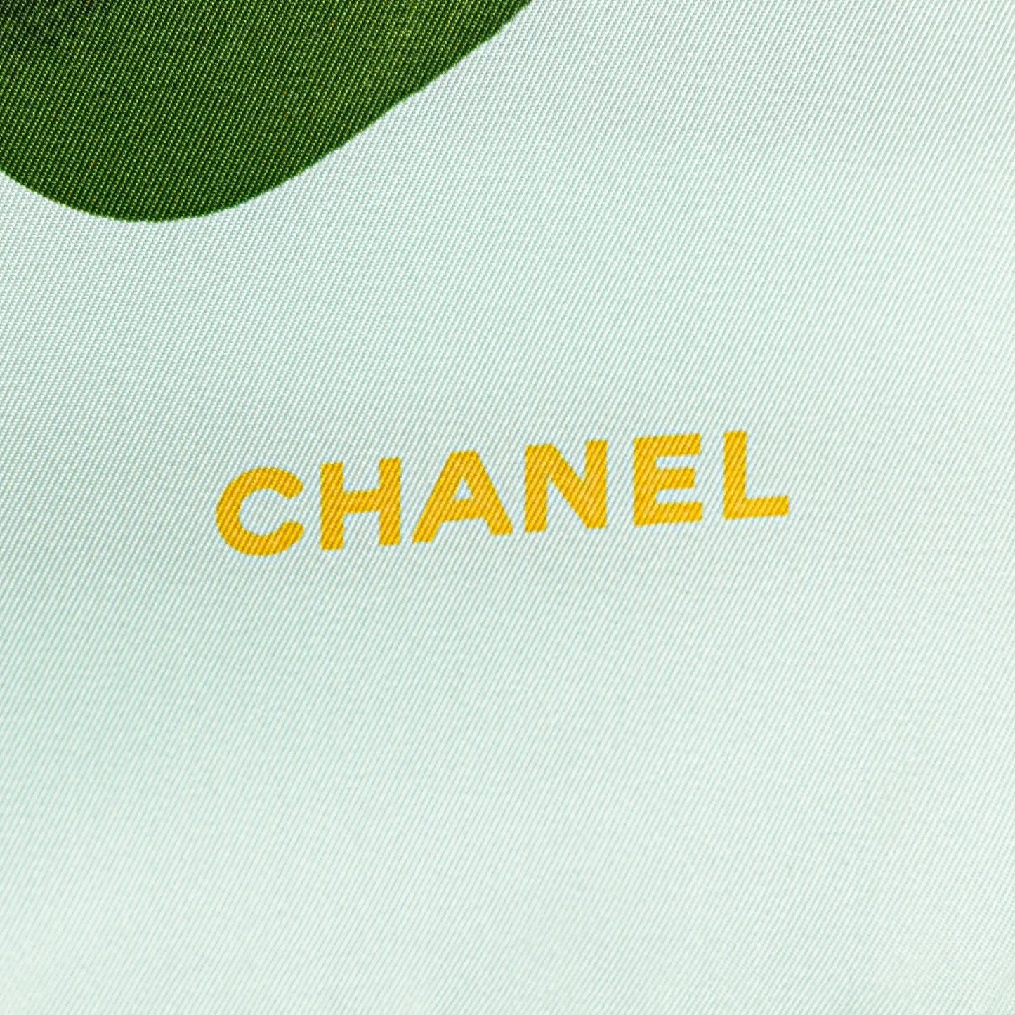 Chanel Camellia Gold Chain Silk Scarf