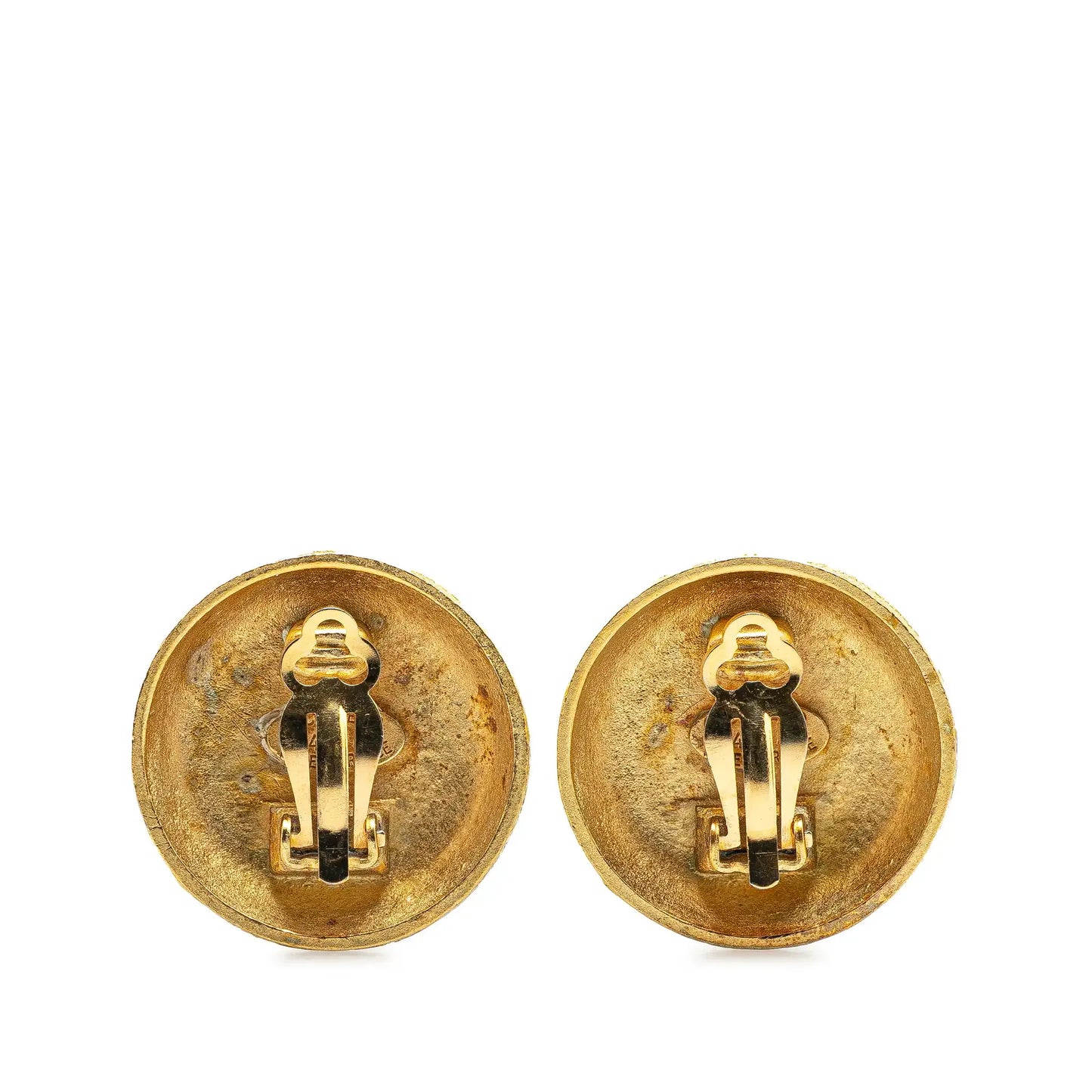 Chanel Gold Plated CC Round Clip On Earrings