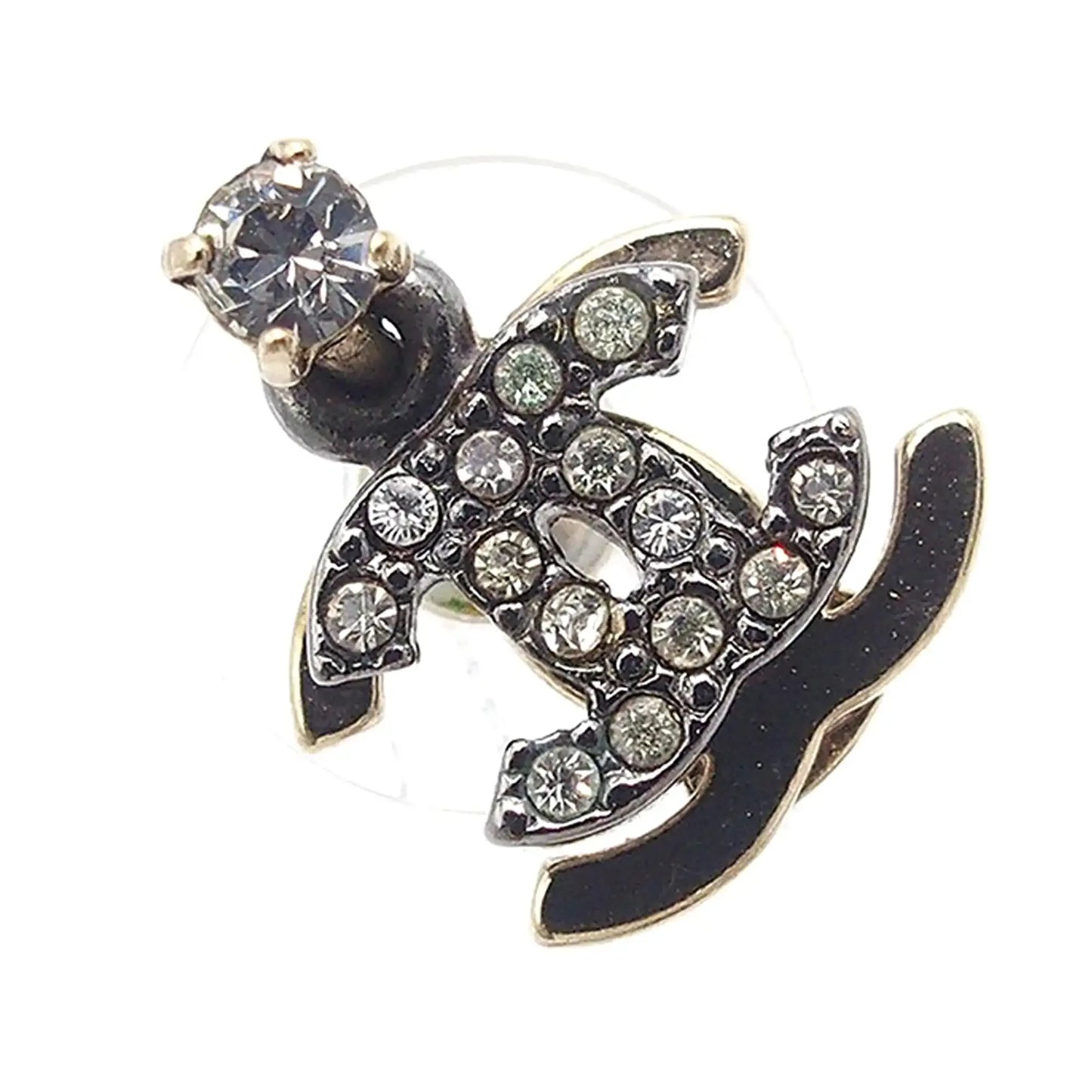 Chanel Bicolor Double CC Rhinestone Bullet Backs Earrings