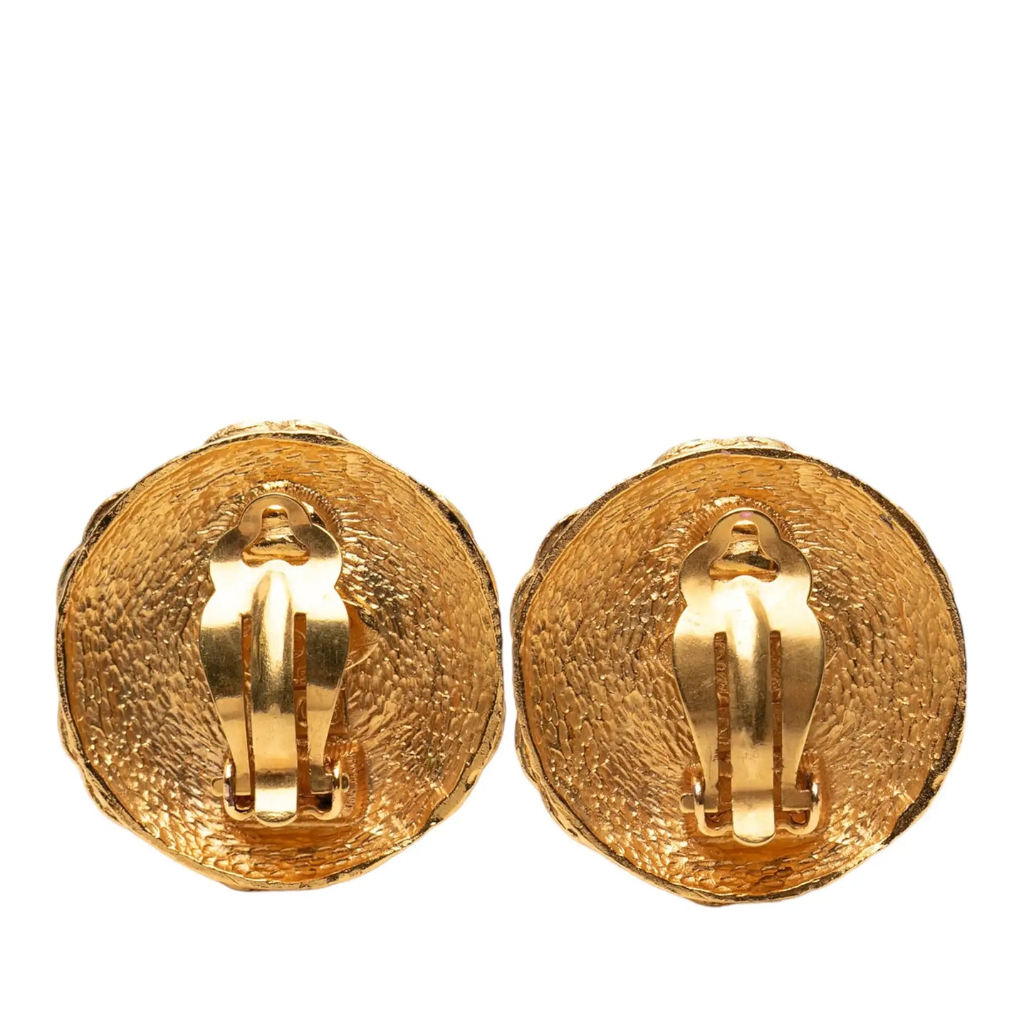 Chanel CC Gold Plated Faux Pearl Round Clip on Earrings