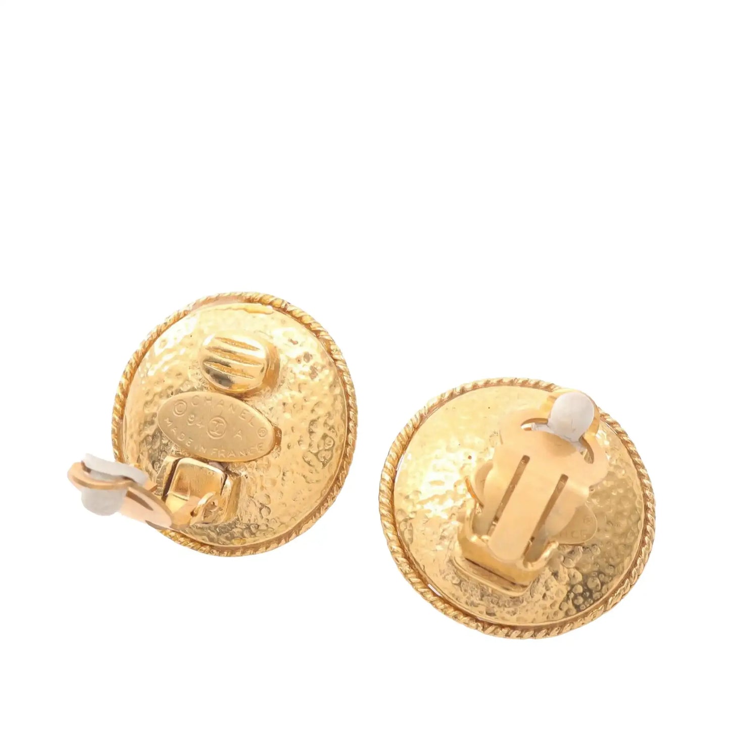 Chanel Gold Plated Faux Pearl Logo Clip On Earrings