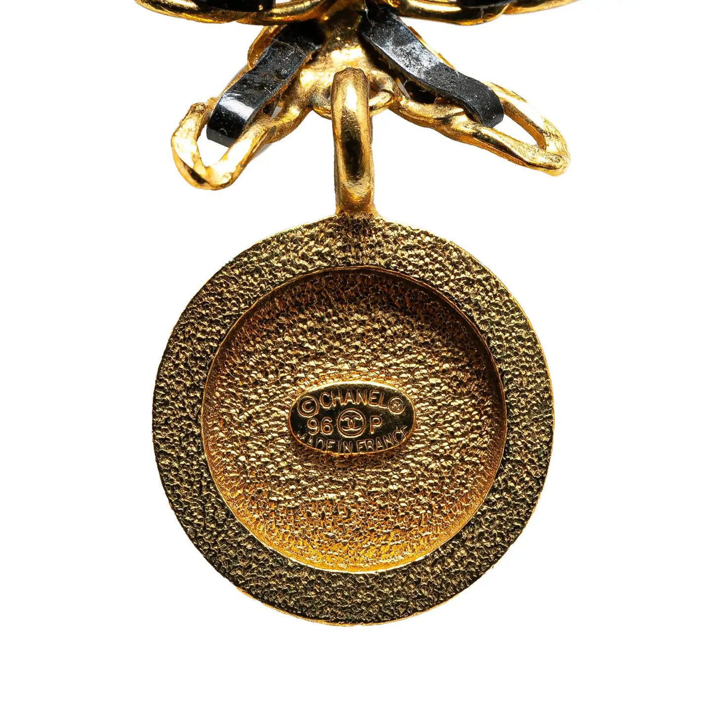 Chanel Leather and Gold Plated Medallion Bow Pendant Necklace