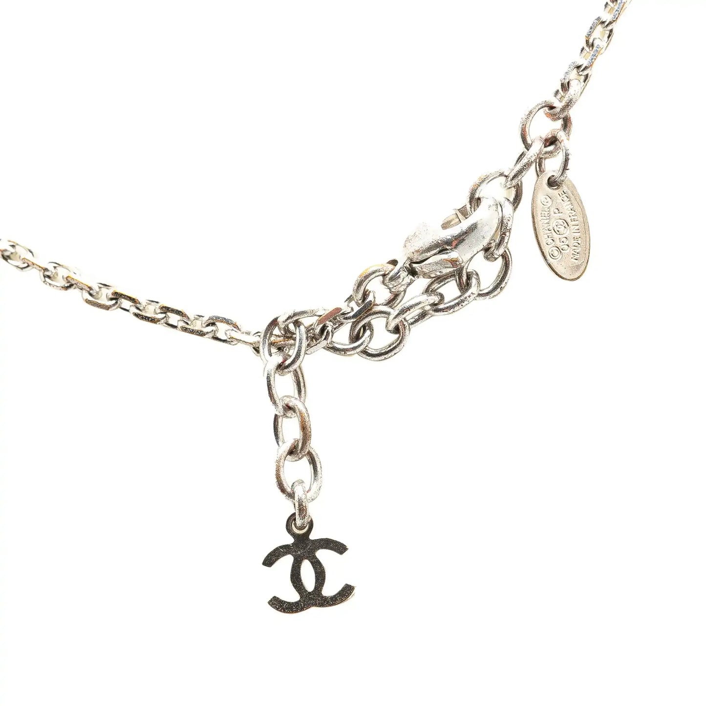 Chanel Silver Plated CC Resin and Rhinestone Pendant Necklace