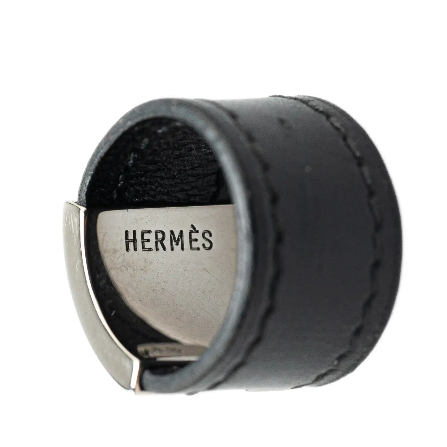 Hermès Leather and Palladium Plated Lurie Ring