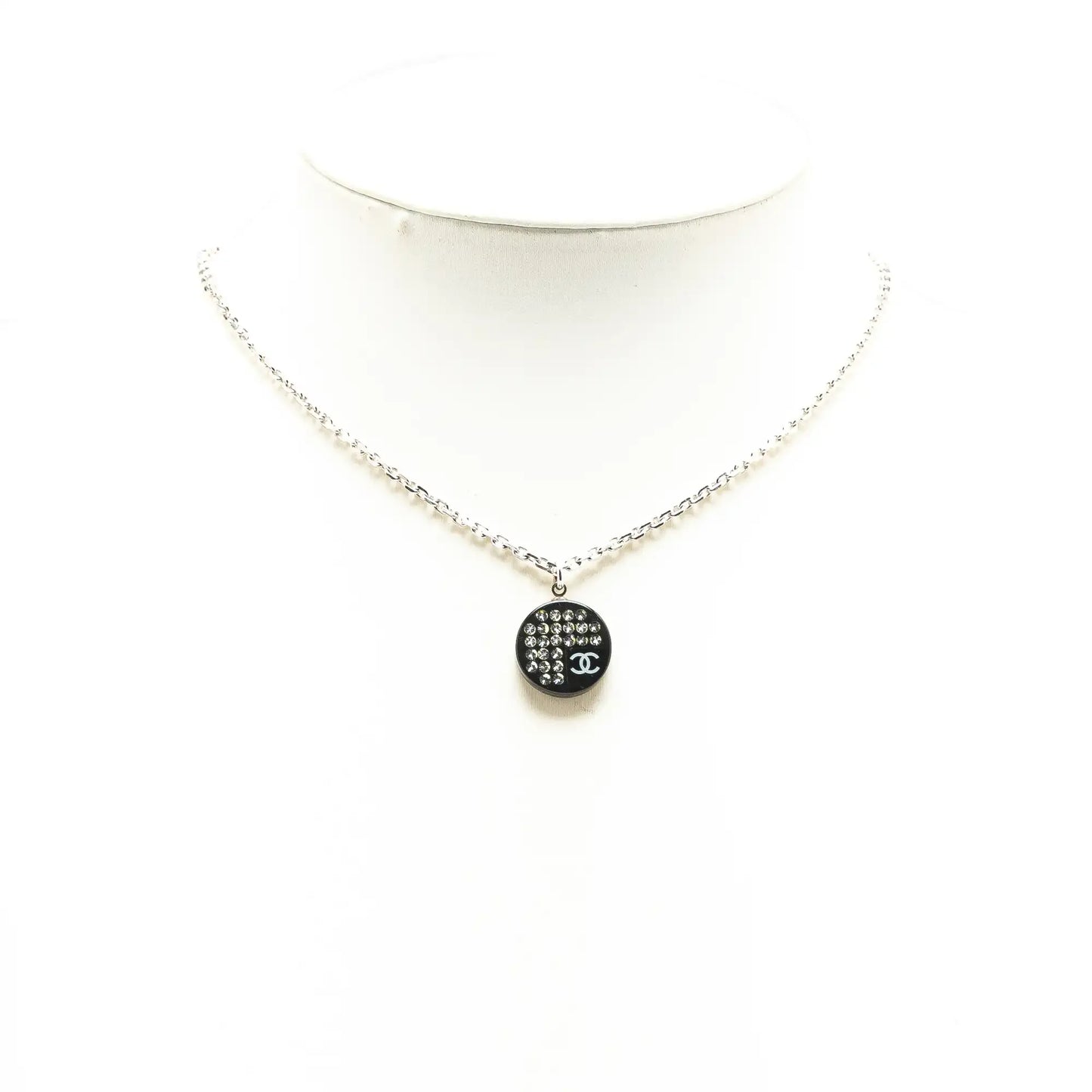 Chanel Silver Plated CC Resin and Rhinestone Pendant Necklace