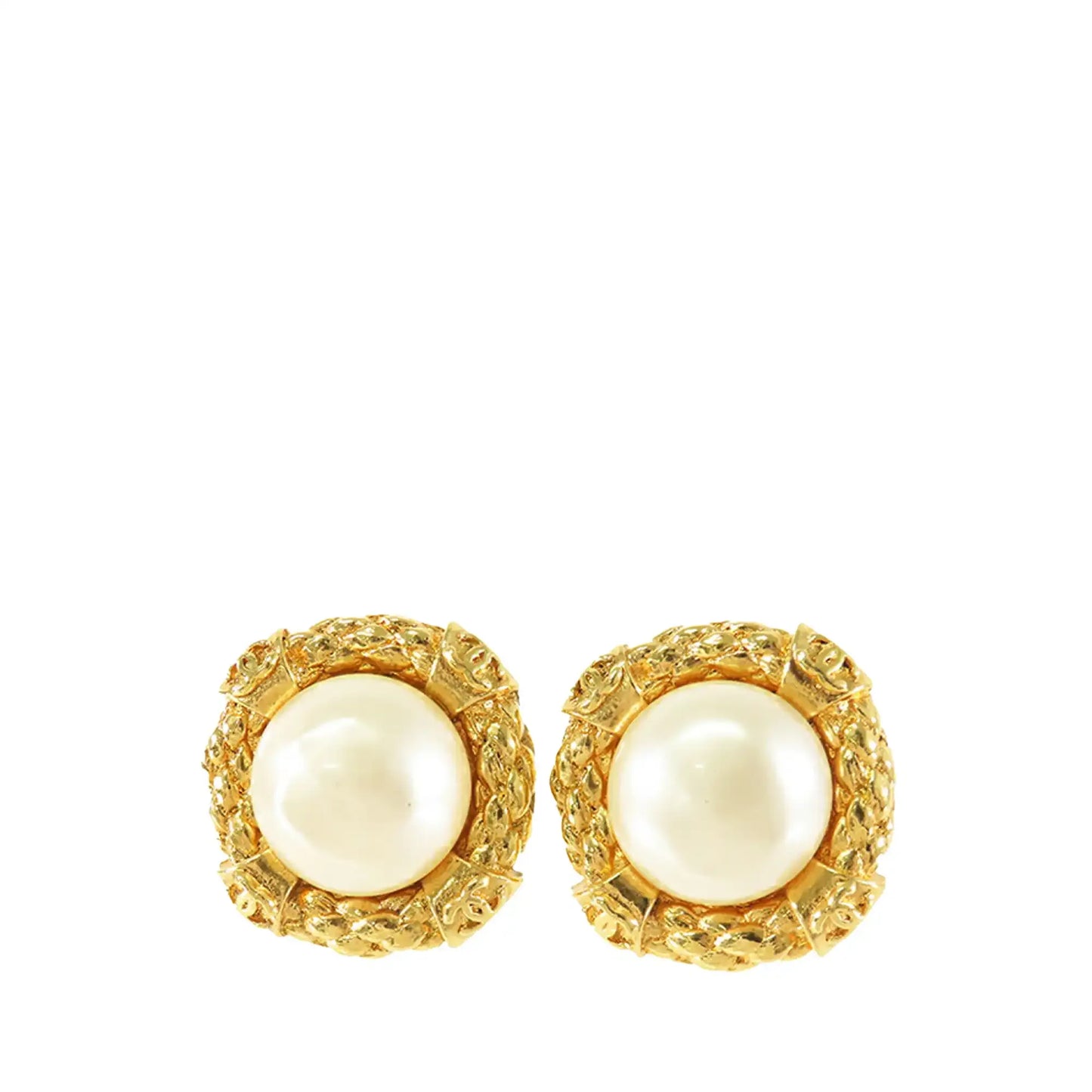 Chanel CC Gold Plated Faux Pearl Clip on Earrings