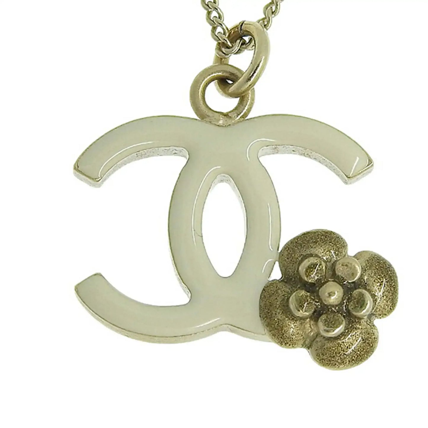 Chanel CC Gold Plated Enamel Camellia Pendant Necklace