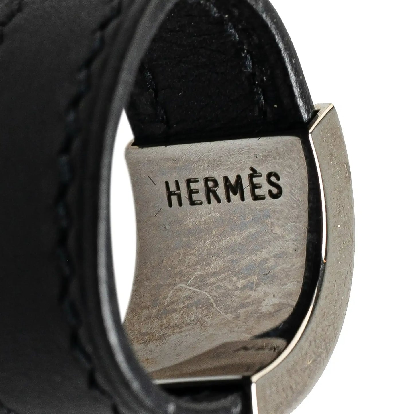 Hermès Leather and Palladium Plated Collier de Chien Ring
