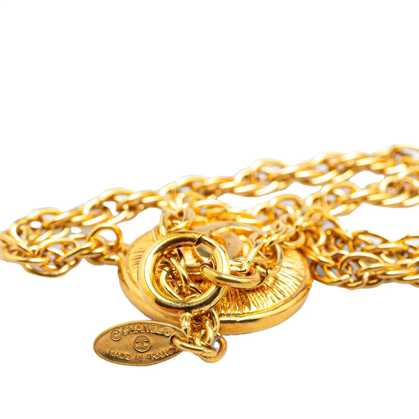 Chanel Gold Plated CC Round Pendant Necklace