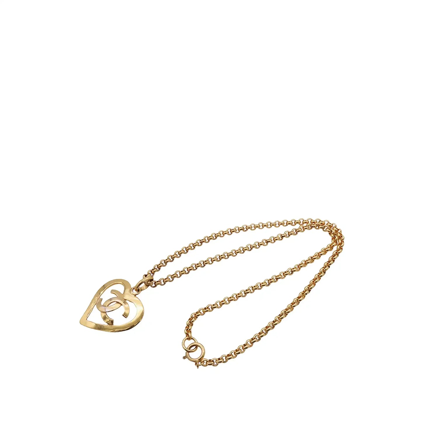 Chanel CC Gold Plated Heart Pendant Necklace