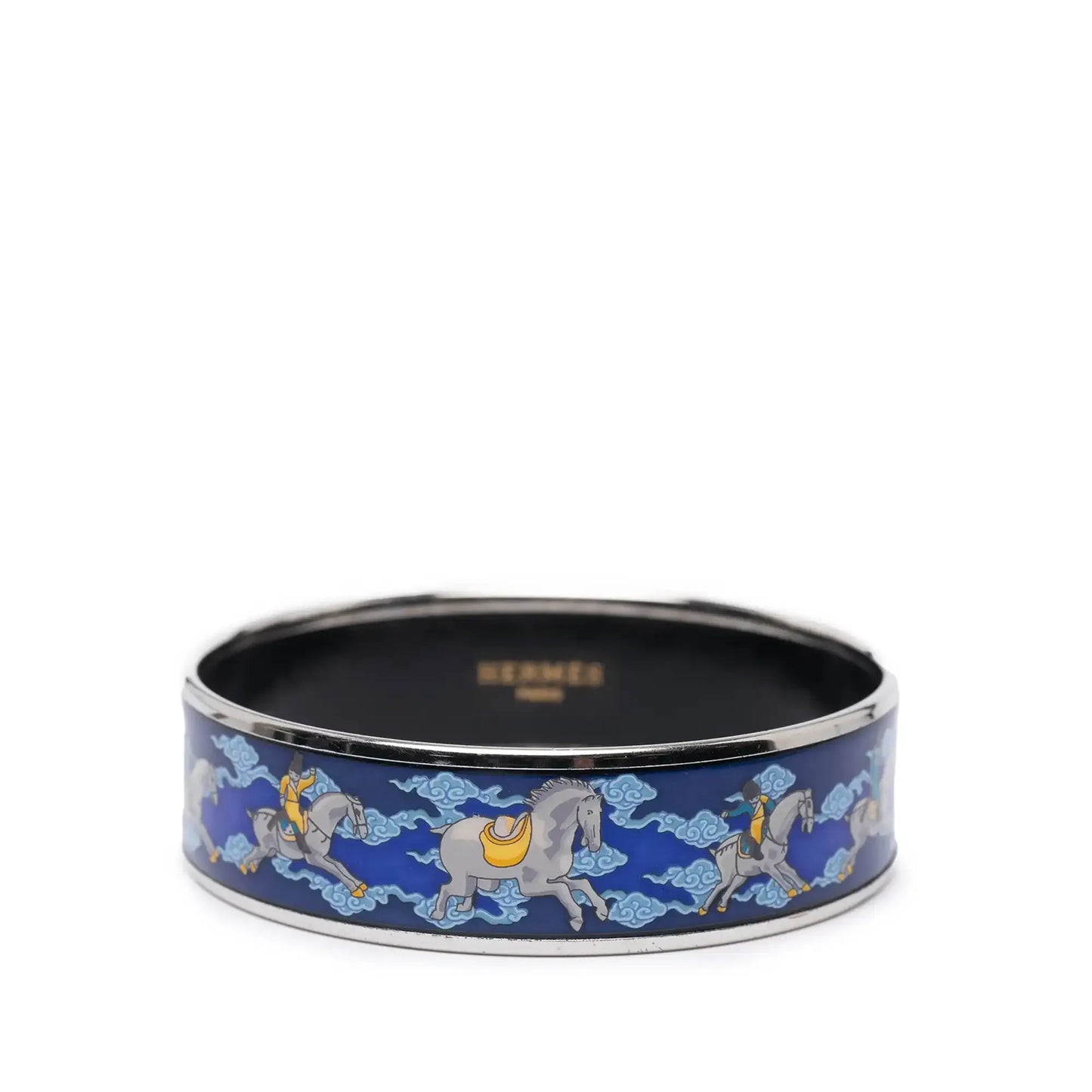 Hermès Wide Enamel Horse Riding Motif Bangle