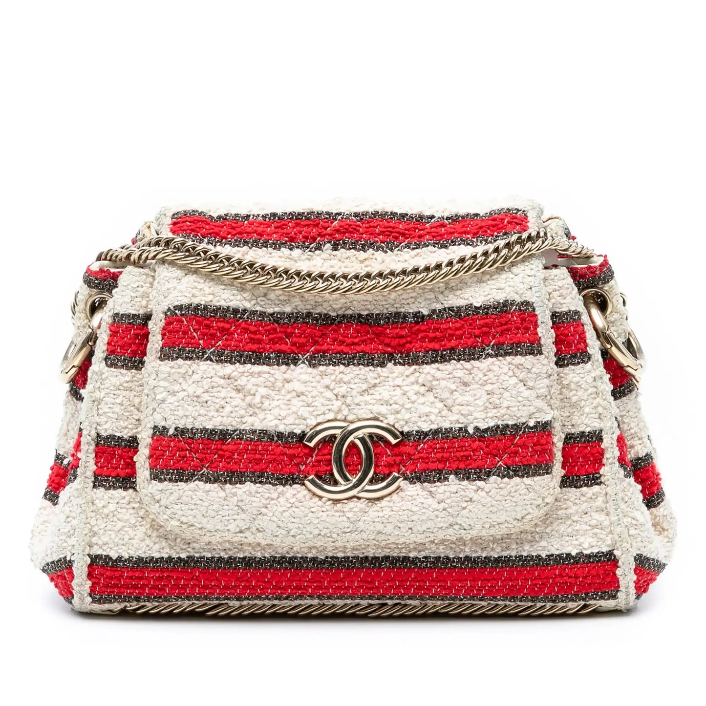 Chanel CC Quilted Tweed Striped Single Flap