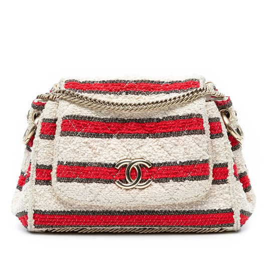Chanel CC Quilted Tweed Striped Single Flap