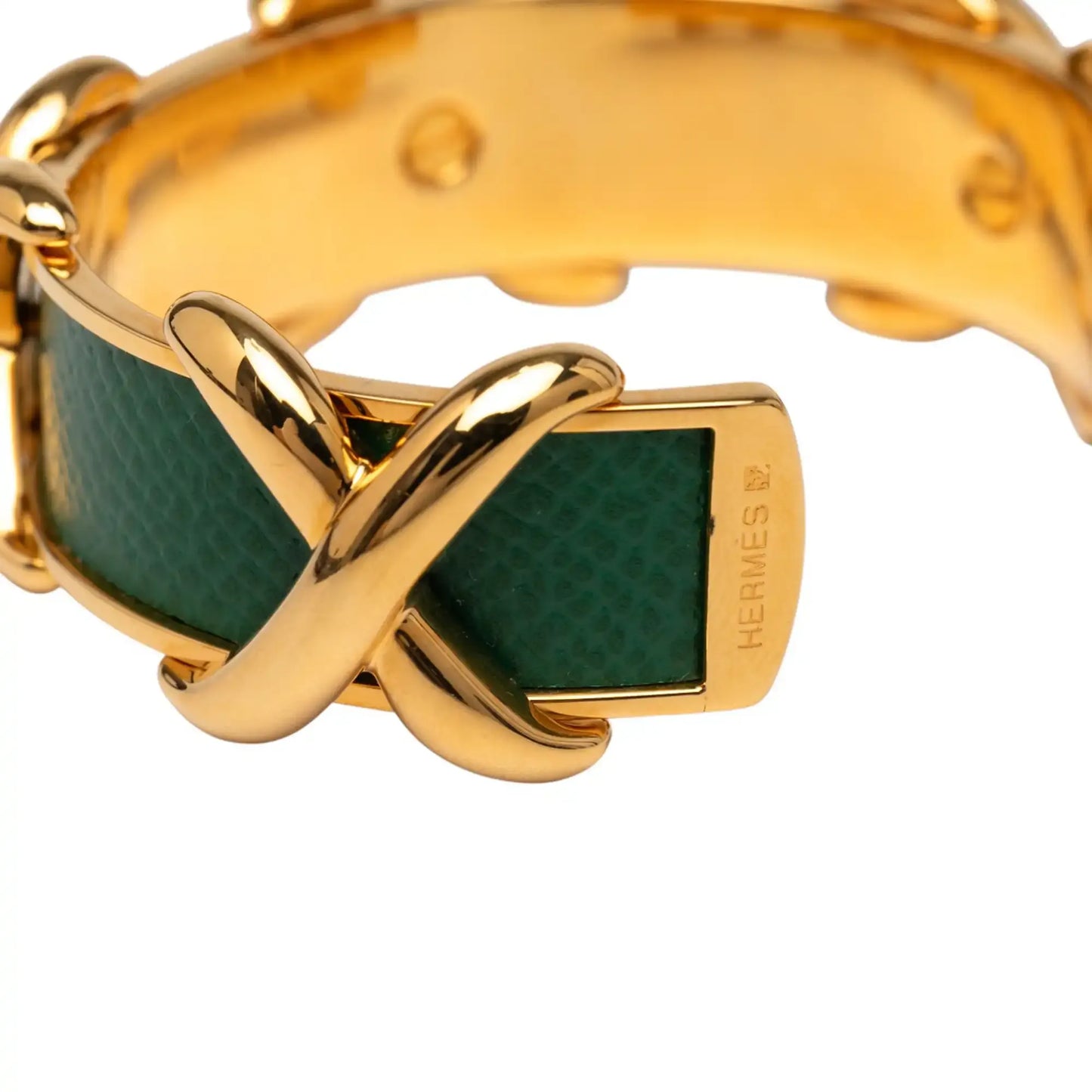 Hermès Gold Plated and Leather Criss Cross Cuff Bracelet