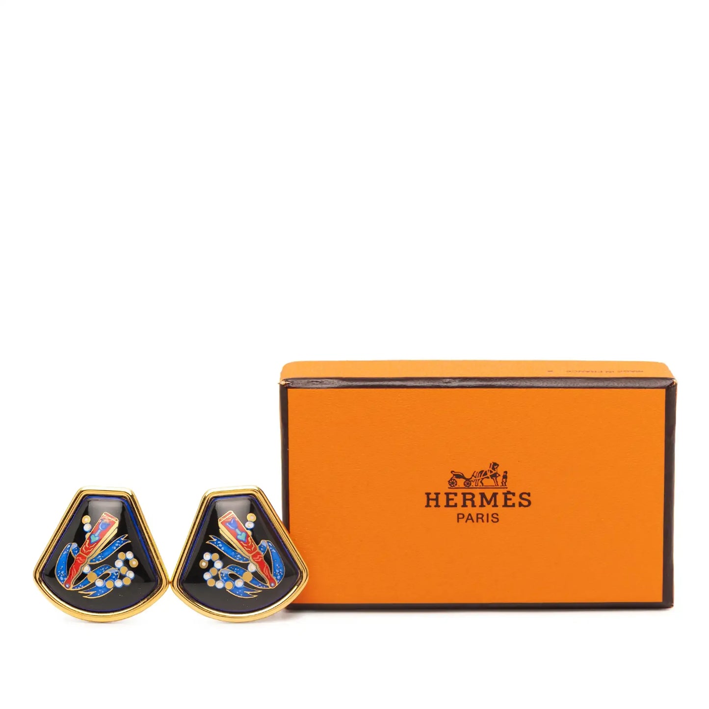 Hermès Enamel Cloisonne Clip On Earrings