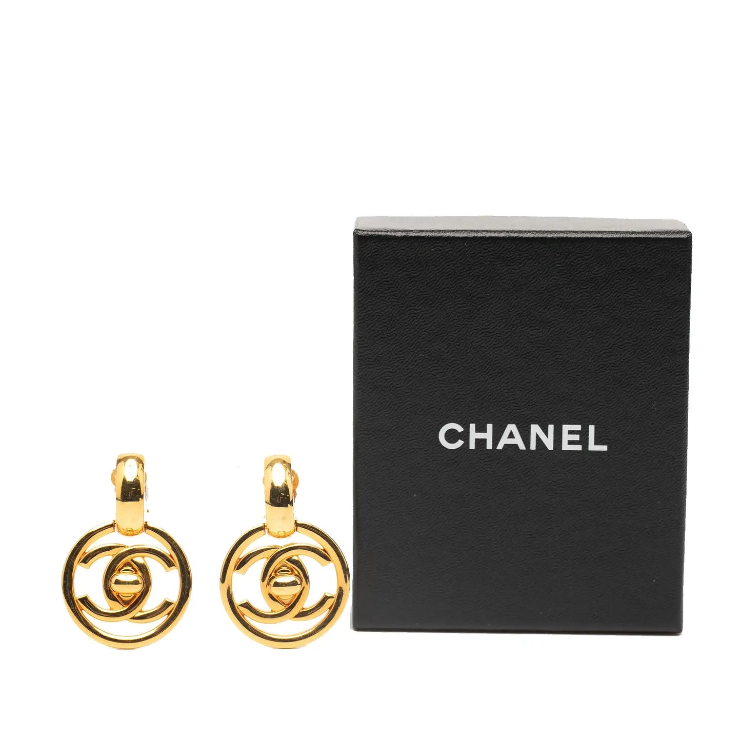 Chanel Gold Plated CC Turnlock Swing Clip on Earrings