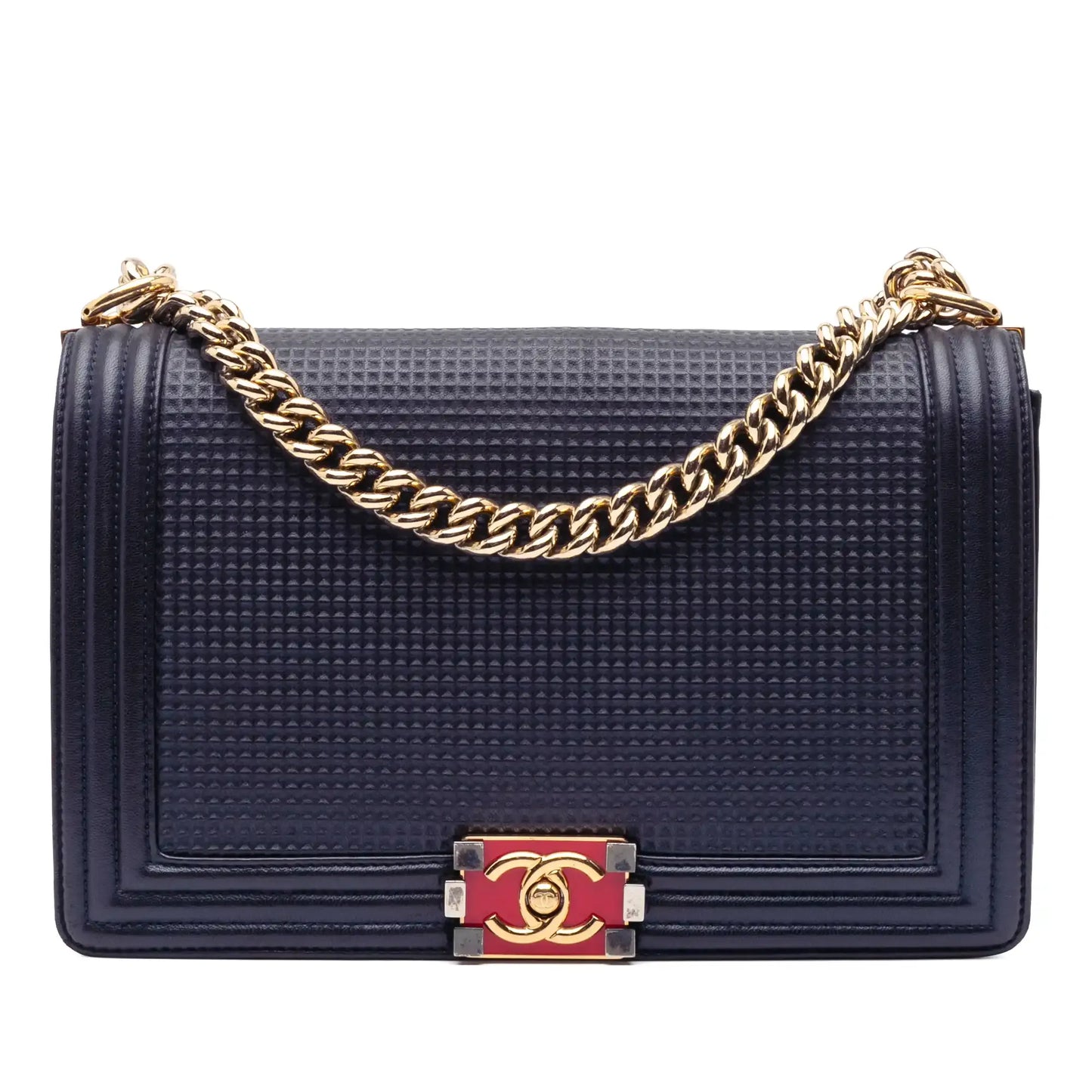 Chanel Medium Lambskin Embossed Cube Boy Flap